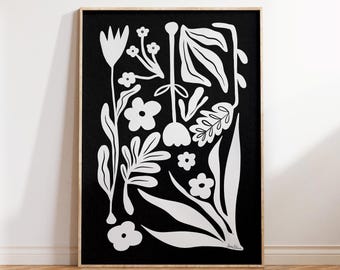Nordic Floral Art Print: Black and White Botanical Collage (Digital Download)