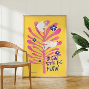 Birds and Flowers Wall Art: Eclectic Watercolor Print (Digital Download)