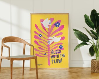 Birds and Flowers Wall Art: Eclectic Watercolor Print (Digital Download)