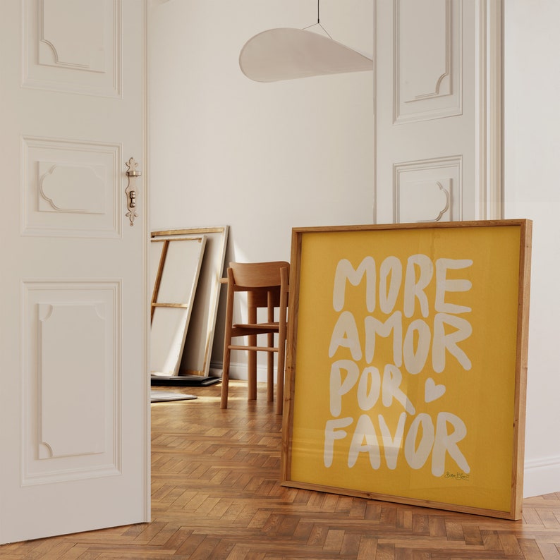 Maximalistische Poster Meer Amor Por Favor kunst aan de muur Sunshine Moderne eclectische Wall Art Geel instant download Love Quote Afdrukbare kunst afbeelding 4