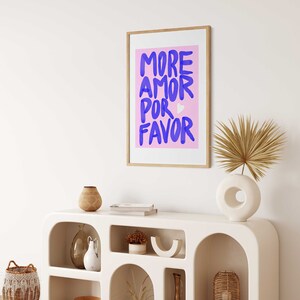 Maximalist Poster More Amor Por Favor wall art Modern Colorful Eclectic Pink Wall Art instant download Love Quote Printable Art image 4