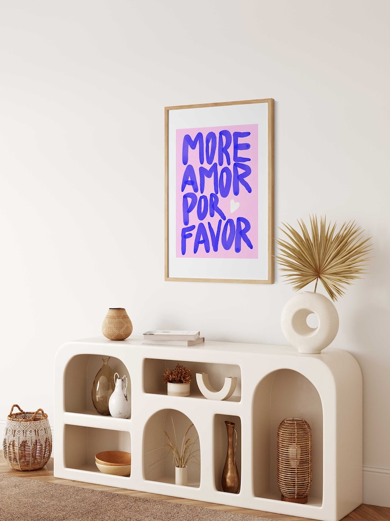 Maximalist Poster More Amor Por Favor wall art Modern Colorful Eclectic Pink Wall Art instant download Love Quote Printable Art image 4