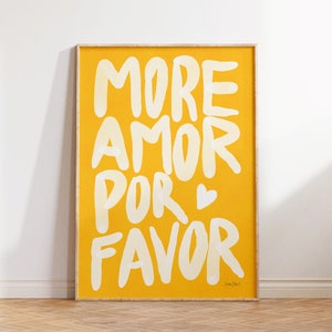 Maximalistische Poster Meer Amor Por Favor kunst aan de muur Sunshine Moderne eclectische Wall Art Geel instant download Love Quote Afdrukbare kunst afbeelding 3