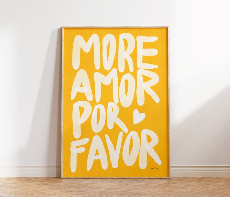Maximalist Poster More Amor Por Favor wall art Sunshine Modern Eclectic Wall Art Yellow instant download Love Quote Printable Art image 3