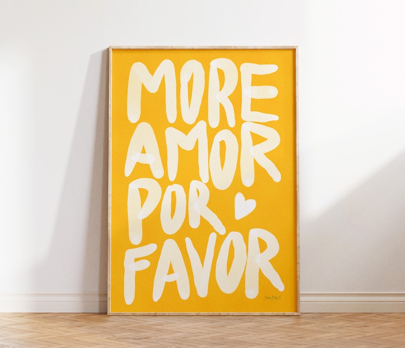 Maximalistische Poster Meer Amor Por Favor kunst aan de muur Sunshine Moderne eclectische Wall Art Geel instant download Love Quote Afdrukbare kunst afbeelding 3