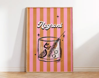 Negroni Cocktail Print: Vibrant Stripes Kitchen Art (Digital Download)
