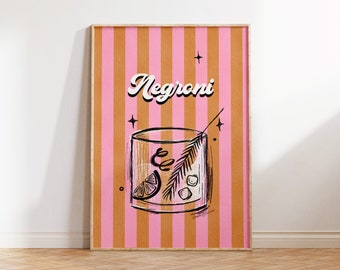 Negroni Print, Negroni Drink Poster, Cocktail Stripes Kitchen Wall Decor, Colorful Vibrant Maximalist art, téléchargement instantané imprimable,