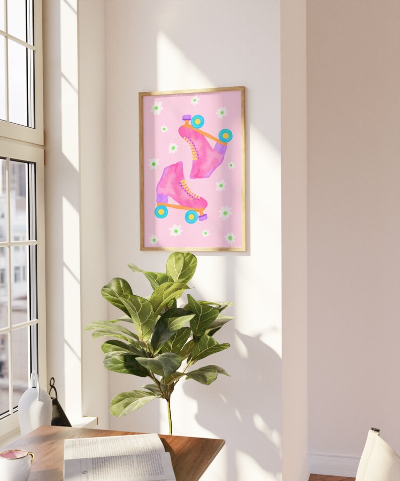 Cartel maximalista rosa - arte de pared imprimible ecléctico, arte de pared de patinaje sobre ruedas rosa imagen 2