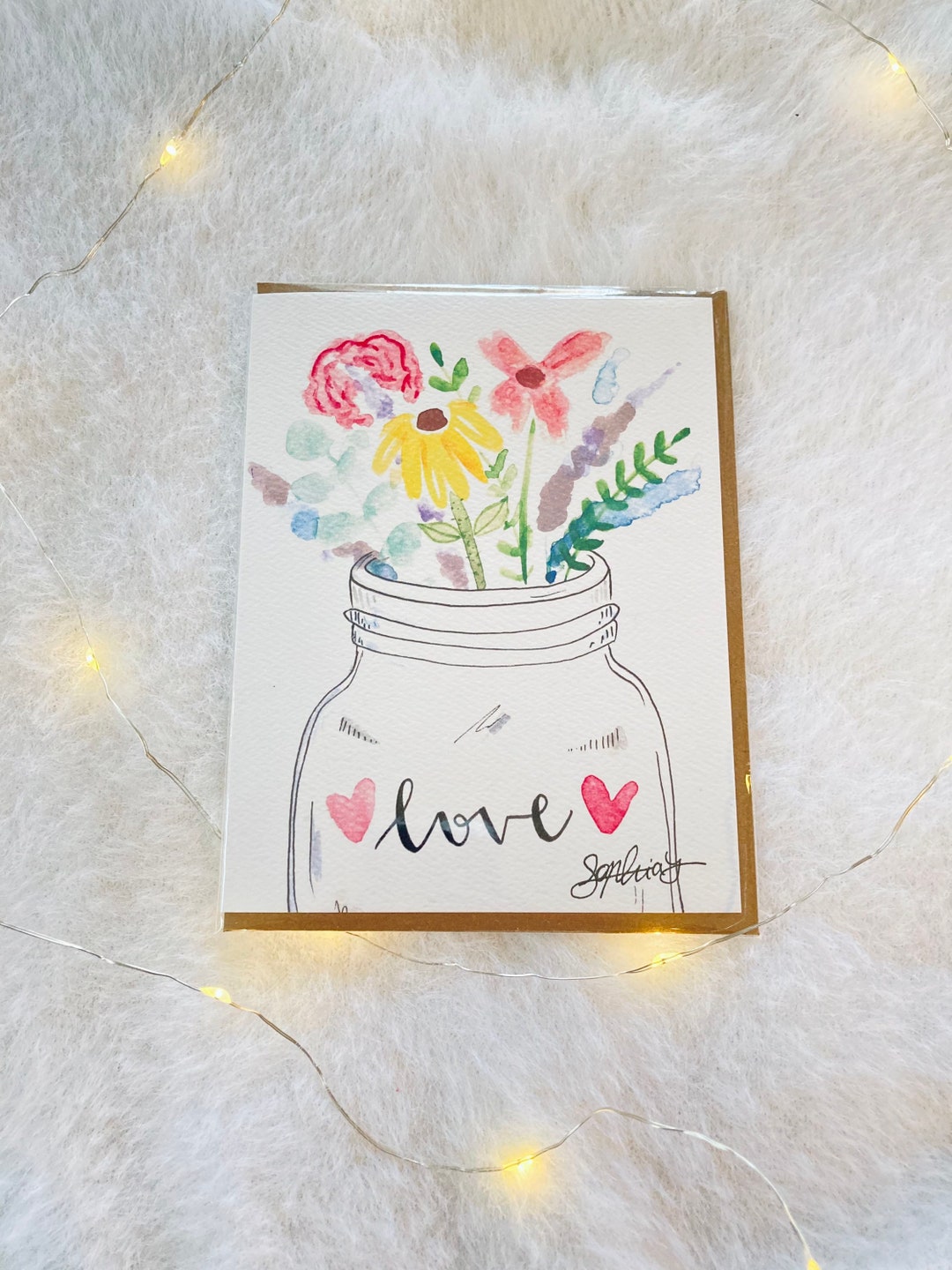 Floral Watercolor Greeting Card, Mason Jar Card, Flower Bouquet ...