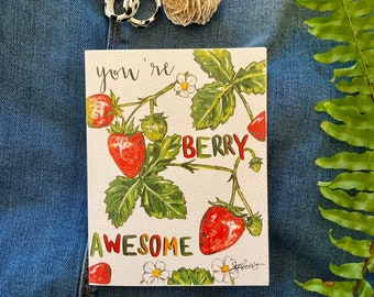 Strawberries Watercolor Greeting Card • Sophia Lavrov • Berries • Fruit • Summer Card • Watercolor Art • Watercolor Fruit • Stationery