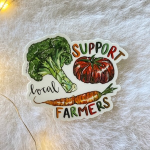 Support Local Farmers Watercolor Vinyl Sticker, Vegetables Sticker, Weather resistant, Waterproof, Water Bottle Sticker, Farmers Market