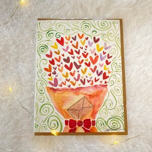 Bouquet of Hearts Greeting Card, Valentine&#39;s Day Card, Love Card, Valentine Card, Pink Hearts Card, Watercolor Hearts, Sophia Lavrov