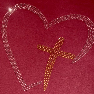 Heart with Cross Rhinestone Template 10.077h x 11.128w SS10