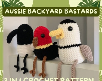 DIGITAL PATTERN - Crochet Australian Birds Pattern - The Backyard Bastards Pattern - Ibis Bin Chicken Bush Turkey Plover Galah Kookaburra