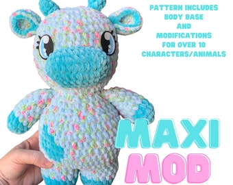 DIGITAL PATTERN - Crochet Pattern - Maxi Mod - Modification Instructions - Mushroom Sprite Frog Duck Reindeer Strawberry Cow Blossom Alien