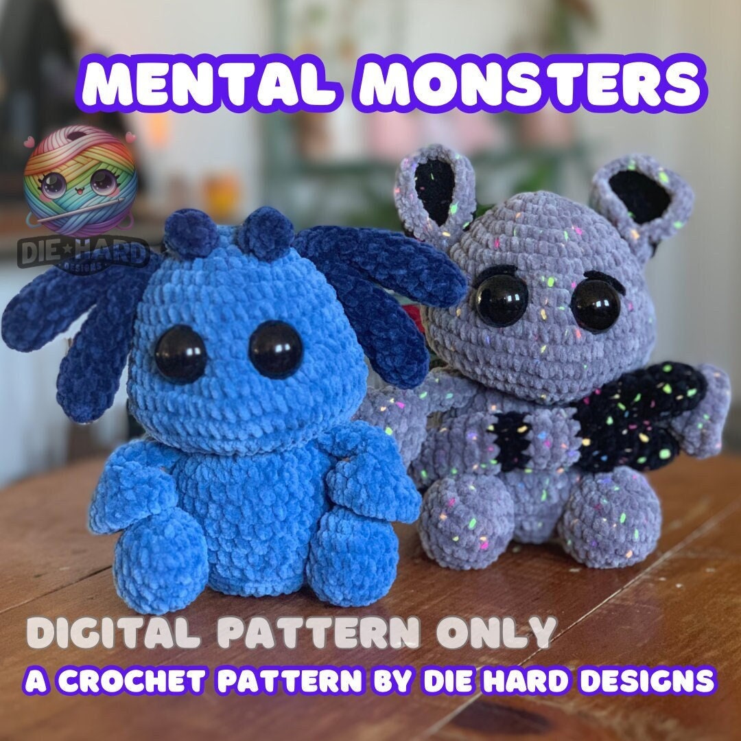 DIGITAL PATTERN - Crochet Pattern - Mental Monsters - Metal Health Modification - Anxiety Grief Depression Sadness