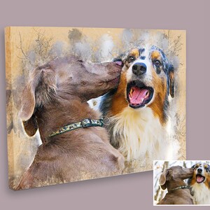 Multiple Pet Portrait  Canvas - 30 x 40 cm | Personalised Gift  |  Pet Portrait Painting  | Dog Portrait  | Pet Loss Gift  |  Unique Gift