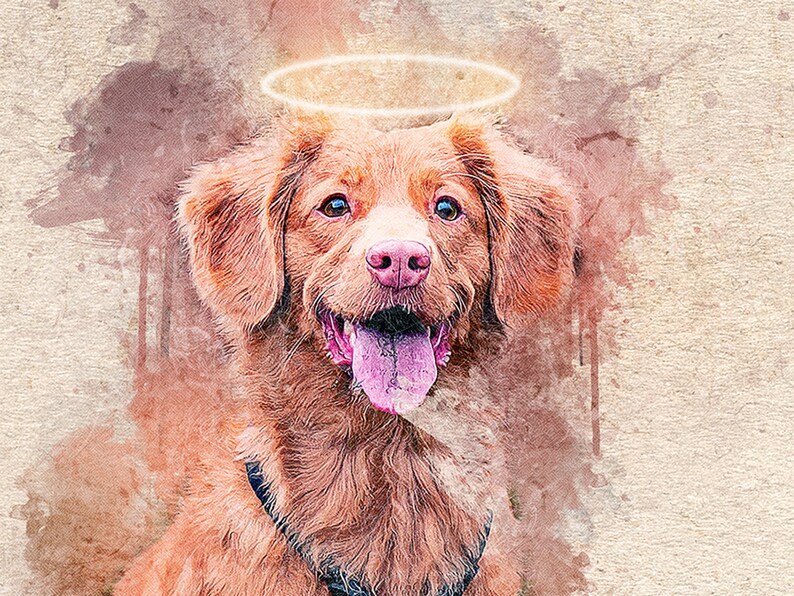 Pet Loss Gift Halo Personalised Gift Pet Portrait Painting Unique Gift Dog Portrait Pet Loss Portrait Print with Halo