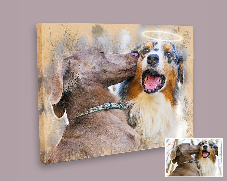 Multiple Pet Loss Portrait Leinwand - 30 x 40 cm | Personalisiertes Geschenk | Tierportrait | Hundeportrait | Haustier Verlust Geschenk | Halo