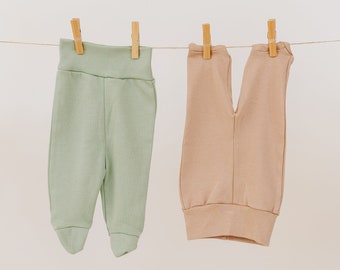 Pantalon à pieds bébé, 100 % coton unisexe Infant Footie Pants, jolie tenue neutre de genre pour un bébé NB 3M 6M 9M 12M