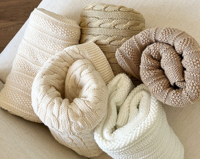 Knitted Baby Blanket 100% cotton -Baby Shower Gift - Hygge Gender Neutral Kids Blanket - Newborn sleeping blanket