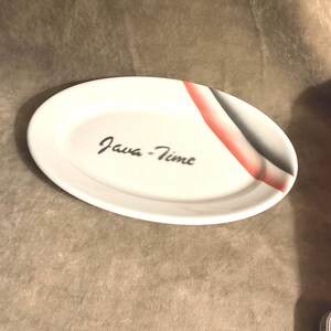 Vintage 1950s Wallace China/porcelain restaurant ware oval platter JAVA - TIME red black white