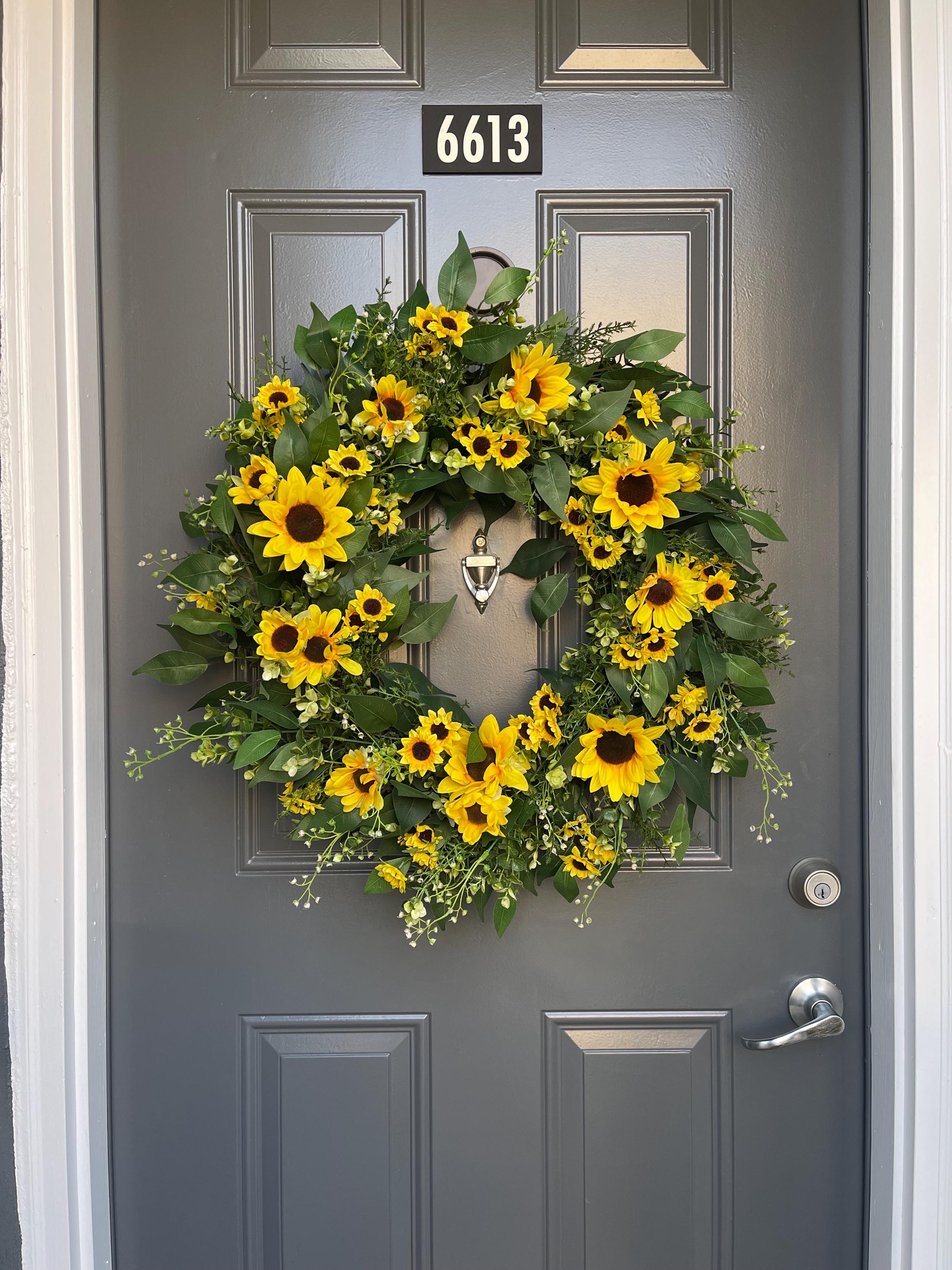 Sunflower Summer Wreath for Front Door, Bright Yellow Floral Farmhouse ...