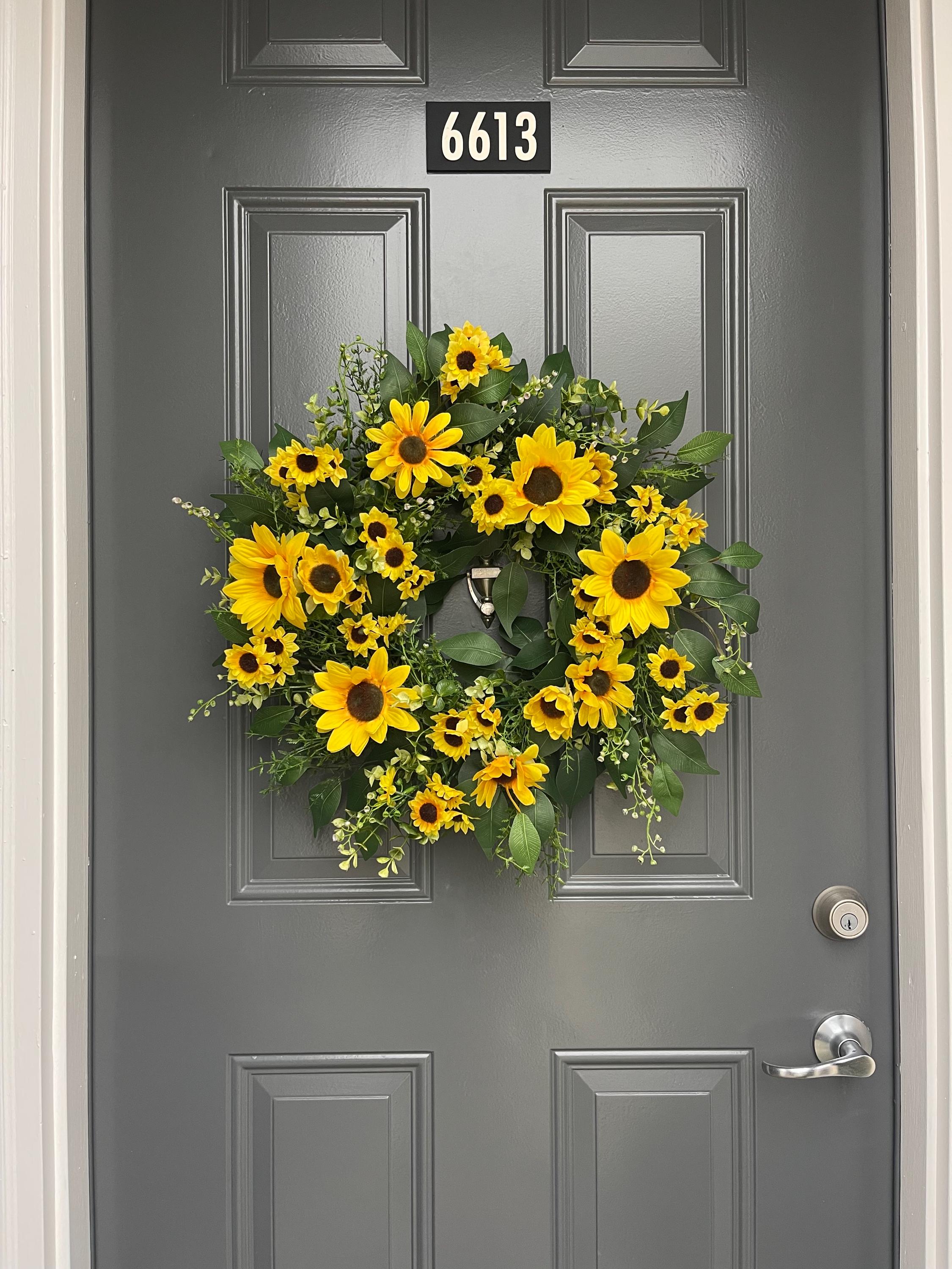 Sunflower Summer Wreath for Front Door, Bright Yellow Floral Farmhouse ...