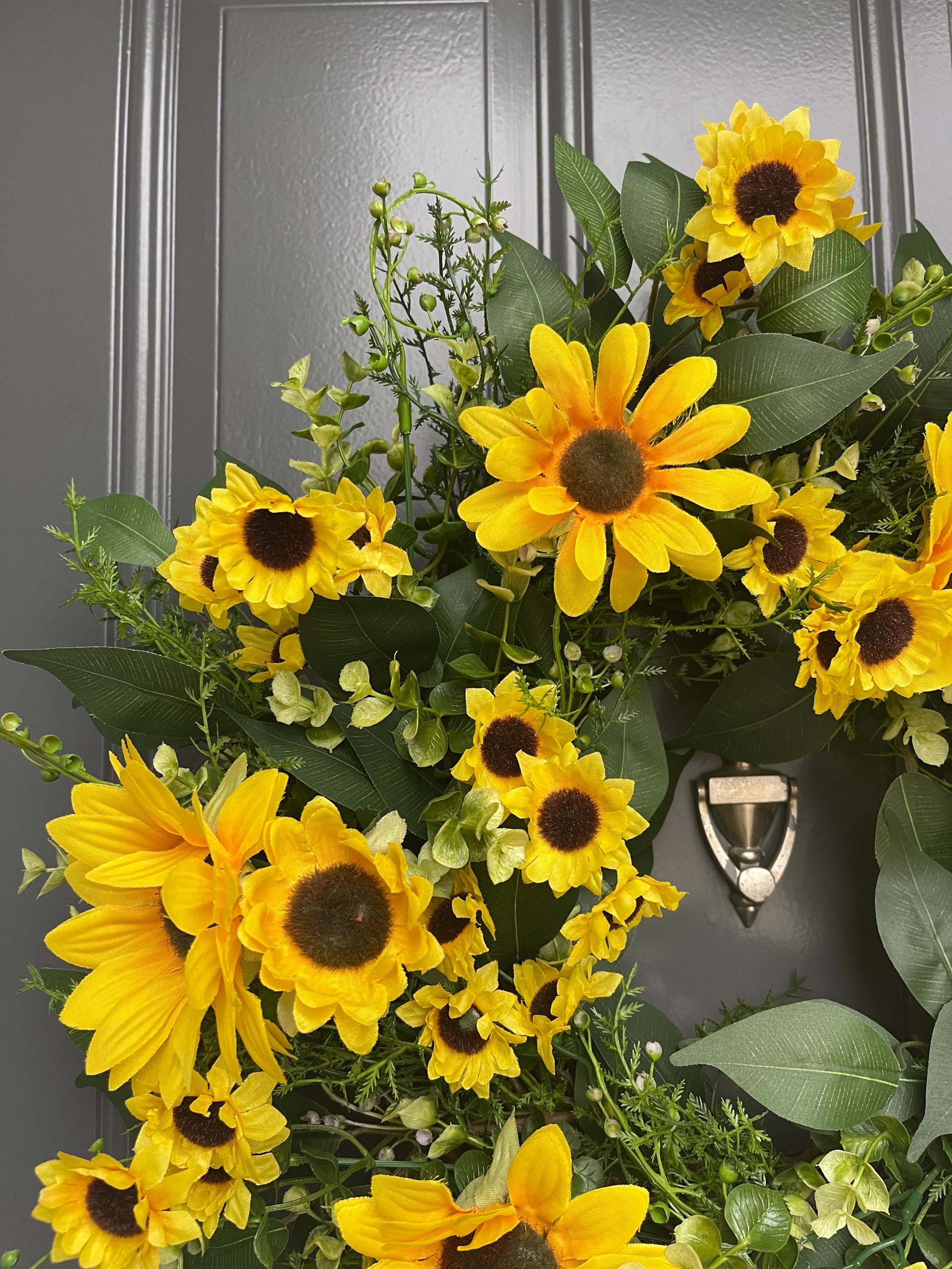 Sunflower Summer Wreath for Front Door, Bright Yellow Floral Farmhouse ...