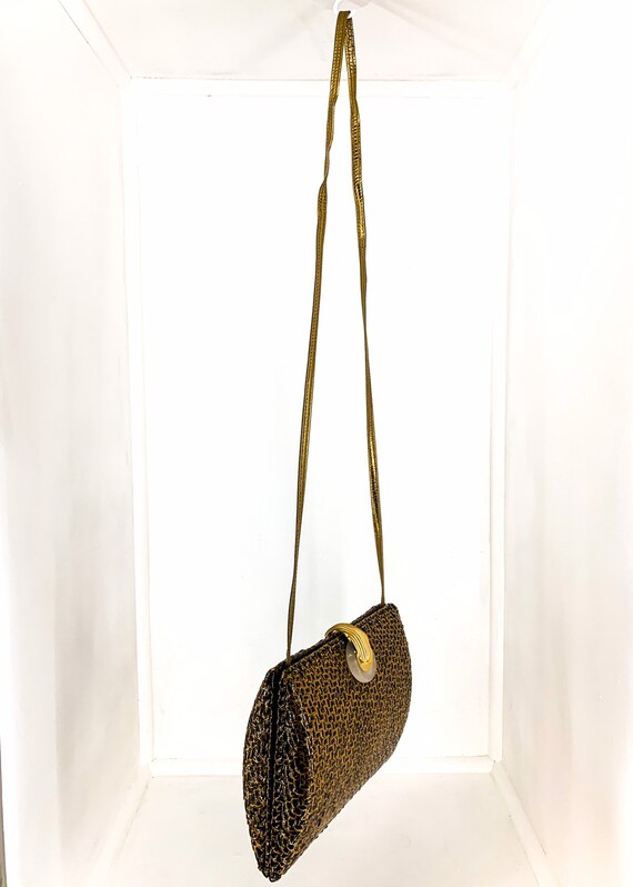 Vintage painted wicker, RODO purse with gold and … - image 5