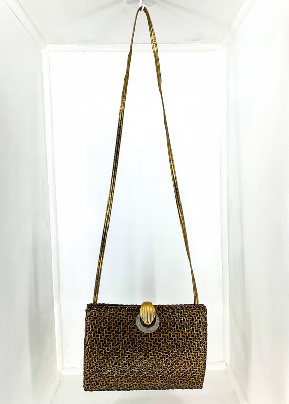 Vintage painted wicker, RODO purse with gold and … - image 3