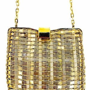Vintage, 1960’s, gold metal, woven, Bonwit Teller, RODO, cross body purse