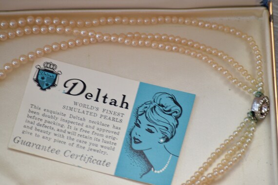 Vintage  Deltah Triple Strand Simulated Pearls - image 3