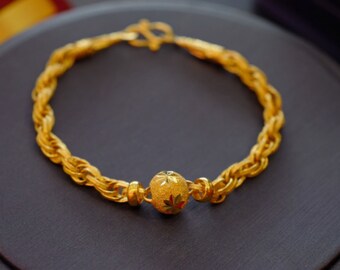 géométrique Bracelet 14k Jaune or Massif Deux Tons Cube Bracelet