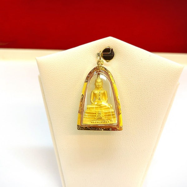 Luang Por Sothon Pendant 18k Gold Frame Case Solid Gold, Yellow Case LP Sothon Thai Amulet, Beautiful Buddha Sothon, Lord Buddha Powerful