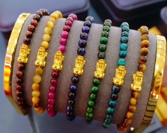 Solid 24k Gold Pixiu Bracelet 24k Piyao Bead Bracelet the