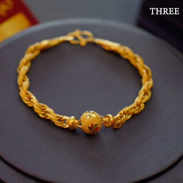 Thai 24k gold Bracelet Women 24k Solid gold chain Heart 24k gold Pure Gold 24K Yellow Gold Bracelet Jewelry 24k Gold Wedding yellow bracelet