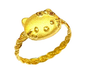 24k Kitty Gold 1.9 g Ring, Women Kitty Gold Ring, Wedding Ring, Solid Gold, Premium Ring 24k Ring, Cat gold Yellow Ring Birthday Gold Ring