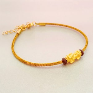 Pixiu bracelet singapore 24k yellow gold 3d ,24k Yellow Gold PiXiu String adjustable Bracelet 24k Yellow Gold 0.15g-0.2g