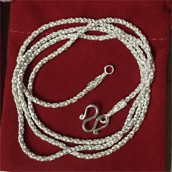 Handcraft Thai 925 Silver Necklace Twisted Rope Chain Vintage-Style Necklace Buddha Amulet 1 Hanging Pendant Necklace Solid Sterling Silver