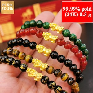 PiXiu Gold Bracelet,24k Gold Bracelet,5 colors, gold weight 0.3 grams, 99.99% real gold (24K),0.3 g, length 14-20 cm, with product warranty,