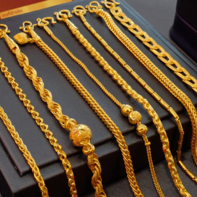 Thai 24k Gold Bracelet Women 24k Solid Gold Chain Heart 24k Etsy