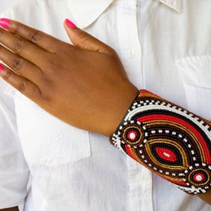 Beaded Leather Cuff | Wholesale |Beaded Jewelry |Beaded Bracelet |Maasai cuff||Maasai Wholesale|Coloured bracele