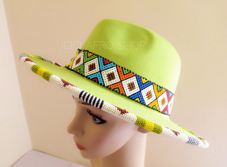 LIME GREEN or BROWN Beaded Fedora Hat fedora Fashion Summer Etsy