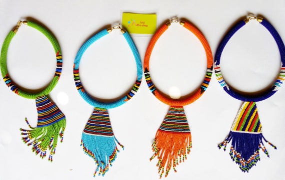4 Wholesale Necklaces Beaded Jewelry Handmade Beaded Necklace Multi Color African Necklace Maasai Necklace Adjustable Zulu Necklace