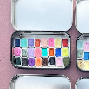 Paquete de prueba de acuarelas hechas a mano: juego de 24 minipastillas: paquete de muestra de acuarelas cromadas y con cambio de color / Muestra de tinta para caligrafía
