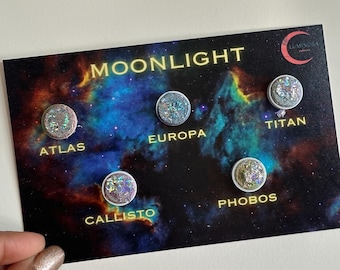 Tarjeta Pan- Moonlight Rainbow Sparkle Holographic Colourshifting Acuarela, acuarela hecha a mano con brillo arco iris, tarjeta de puntos de acuarela