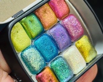 Pack de prueba de acuarelas Magic Colourshifting (12/24) - Mini pastillas, Pintura hecha a mano, Metálica, Regalos, Lettering, Caligrafía / Camaleón