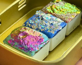 Pre-Order Magic of the Sea Watercolour Palette – 3 Half Pans, Special Effect Glitter Paint | Holographic Flakes