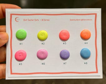 Neon Watercolour Tester Palette - Set of 8 Samples - Shimmery Neon Pastel Watercolours - Handmade Paints